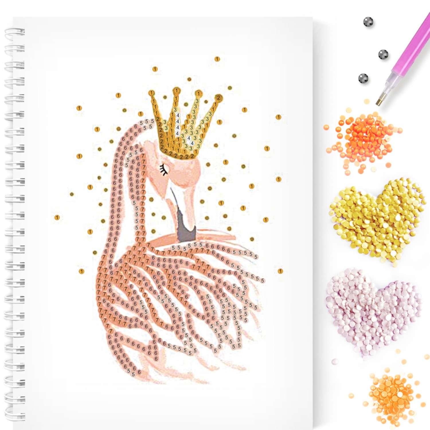 Алмазная мозаика Color Kit тетрадь со стразами Фламинго клетка 48 листов - фото 1