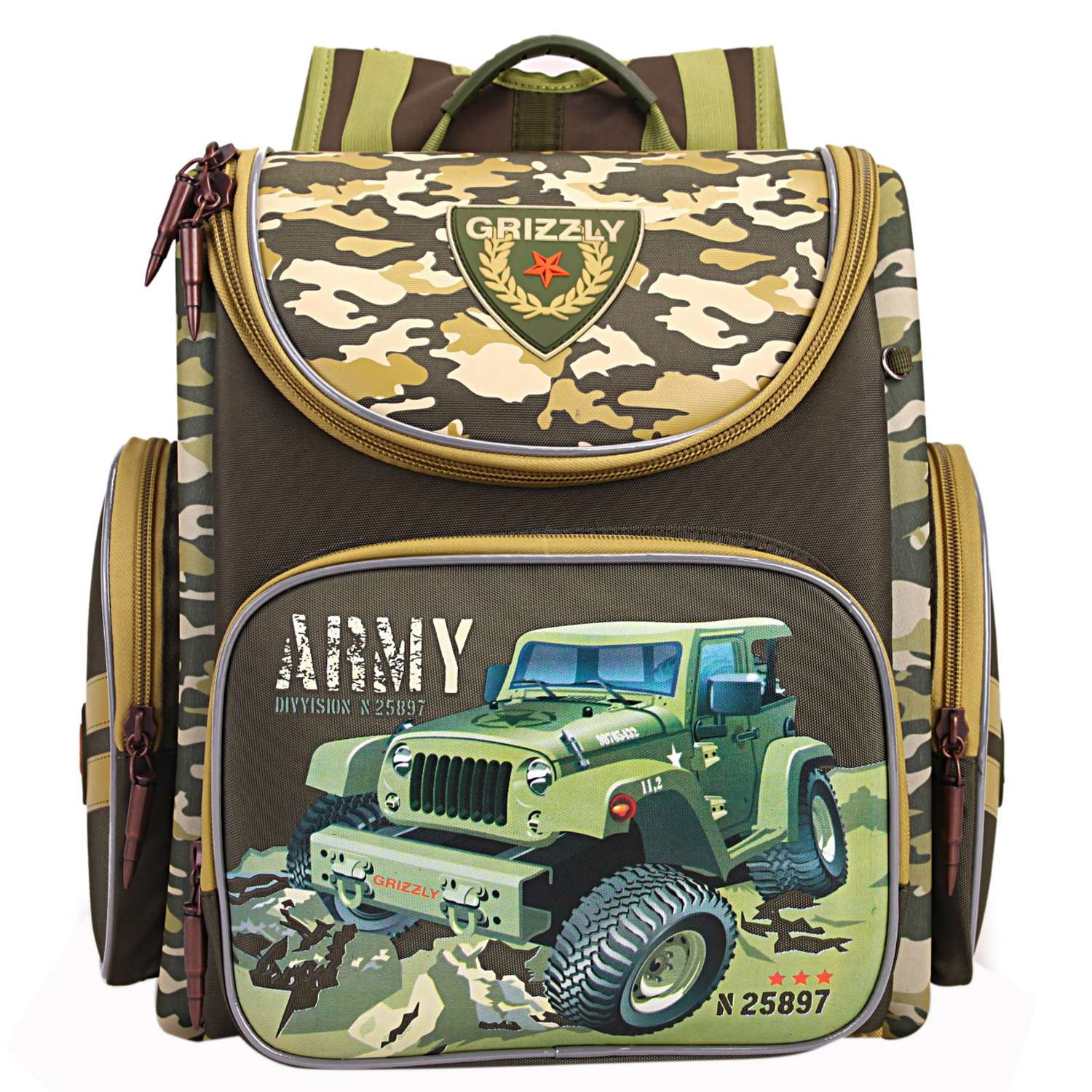 Рюкзак школьный Grizzly Армия Оливковый RA-870-3/1 - фото 1