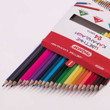 Карандаши цветные Пифагор для рисования набор 24 цвета деревянные заточенные