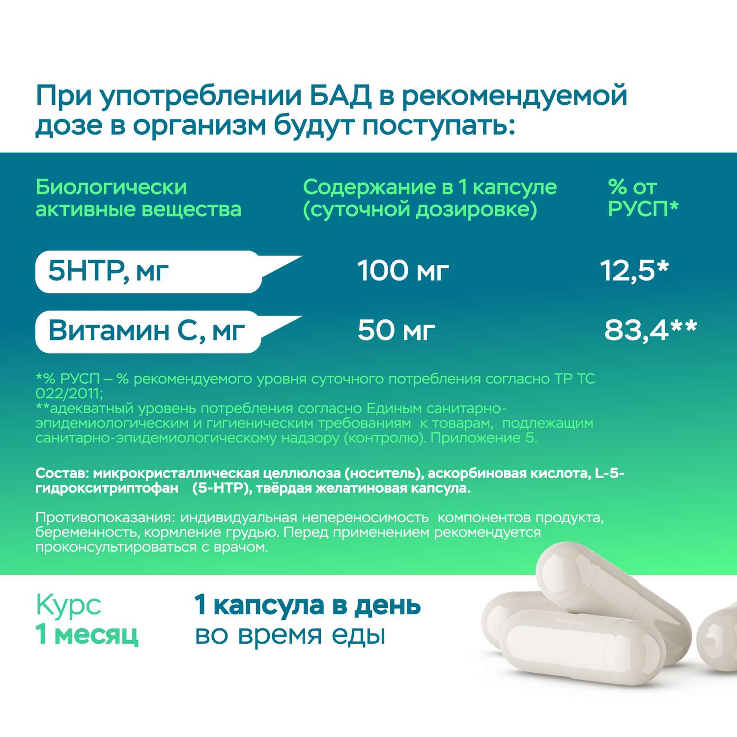 БАД MyGenetics 5-HTP 100 мг 60 капсул - фото 3