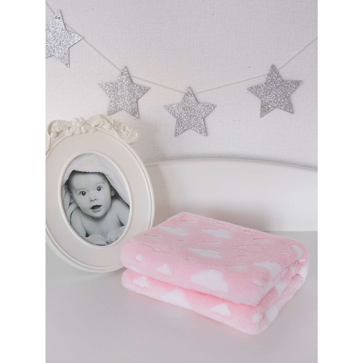 Плед плюшевый Baby Nice MICRO FLANNEL Облака 75х100 см розовый - фото 1