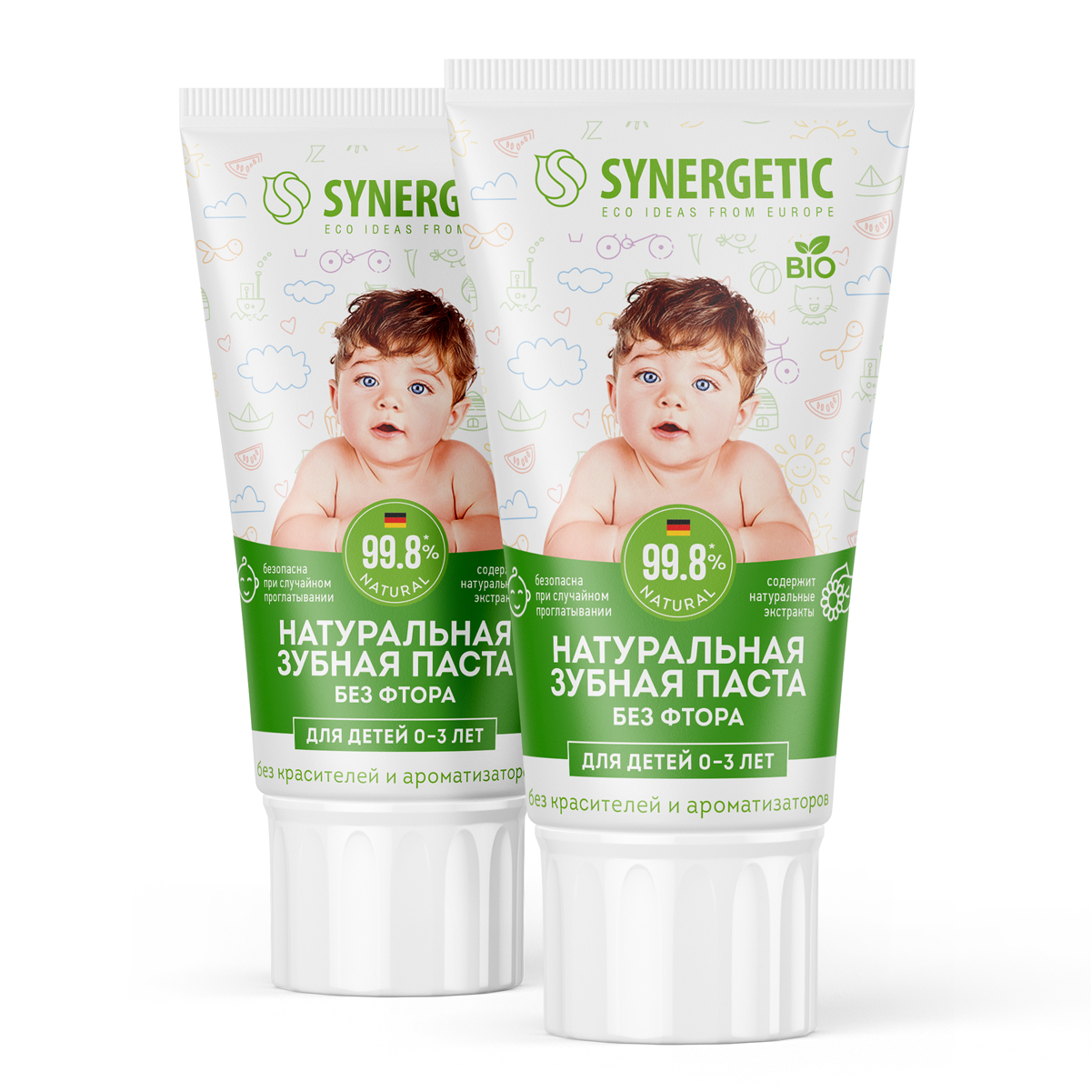 Зубная паста SYNERGETIC для детей от 0 до 3 лет натуральная 50г 2шт - фото 2