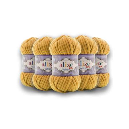 Пряжа для вязания Alize velluto 100 гр 68 м микрополиэстер мягкая велюровая 02 желтый 5 мотков