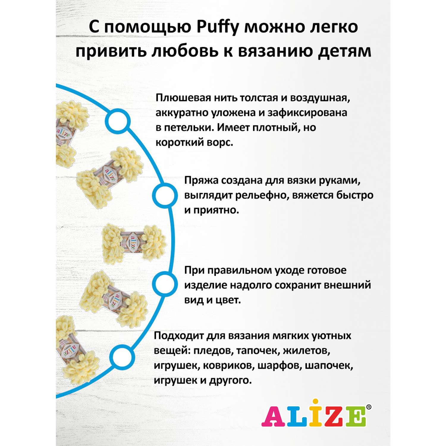 Пряжа для вязания Alize puffy 100 г 9 м микрополиэстер фантазийная плюшевая 13 желтый 5 мотков - фото 4