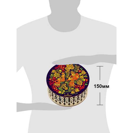 Конфеты Чернослив в глазури Кремлина в подарочном наборе - круглая шкатулка Хохлома 400 г