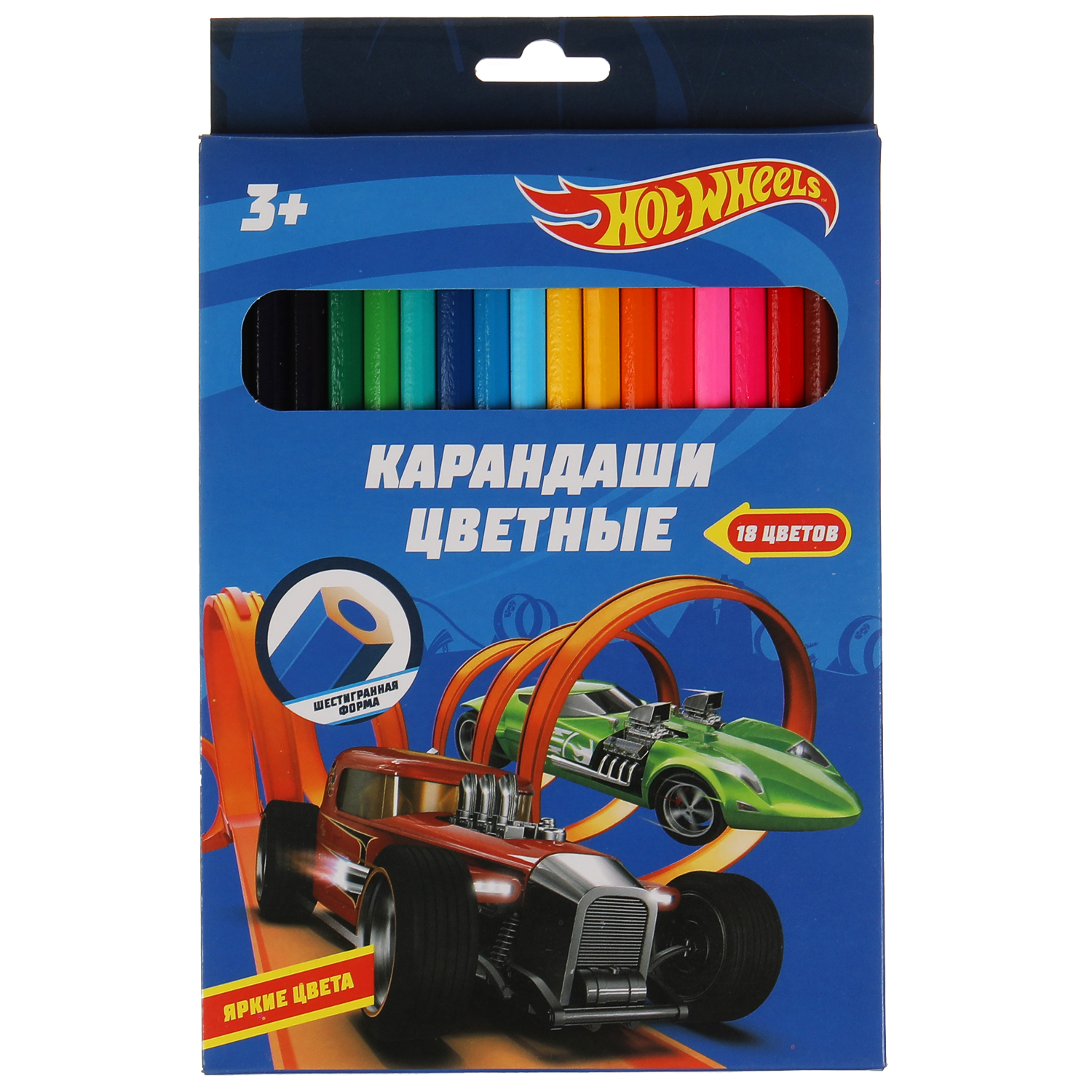 Цветные карандаши УМка Hot Wheels 18 цветов шестигранные 313752 - фото 1