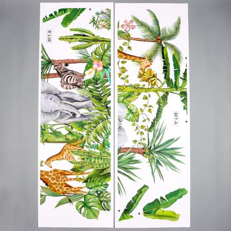 Наклейка Zabiaka пластик интерьерная цветная «Звери в джунглях» 30х90 см набор 2 листа