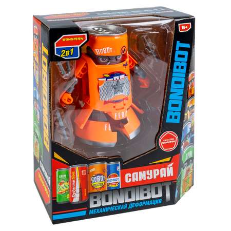 Трансформер BONDIBON BONDIBOT 2 в 1 банка - робот Самурай с оружием оранжевого цвета
