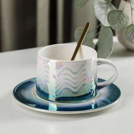 Чайная пара Sima-Land Затмение чашка 250 мл блюдце ложка цвет синий