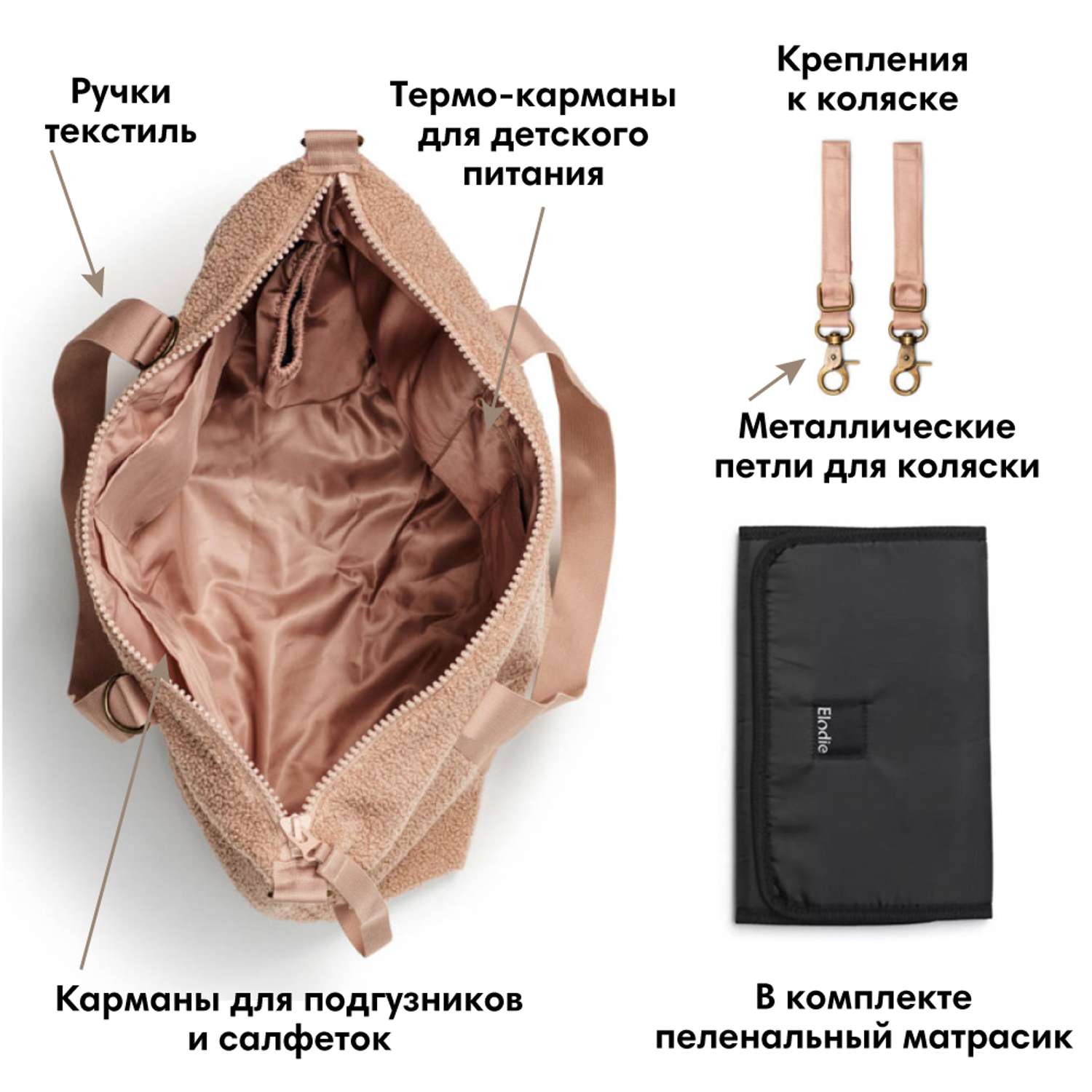 Сумка Elodie Soft Shell Pink Bouclе - фото 2