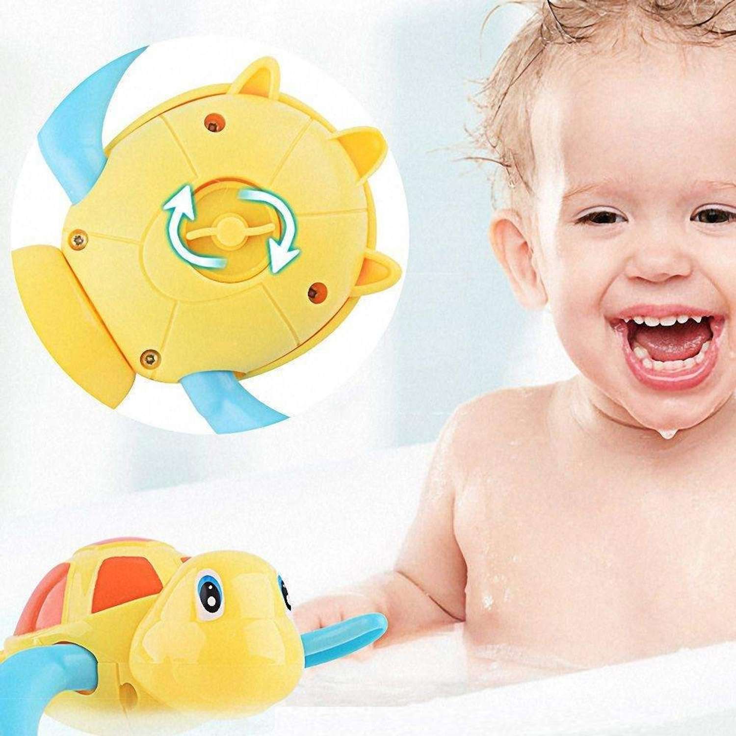 Заводная игрушка для ванной S+S Черепаха желтая большая плавает - фото 7