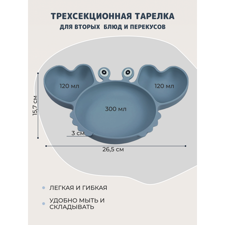 Набор посуды для кормления Хевель силиконовый краб голубой