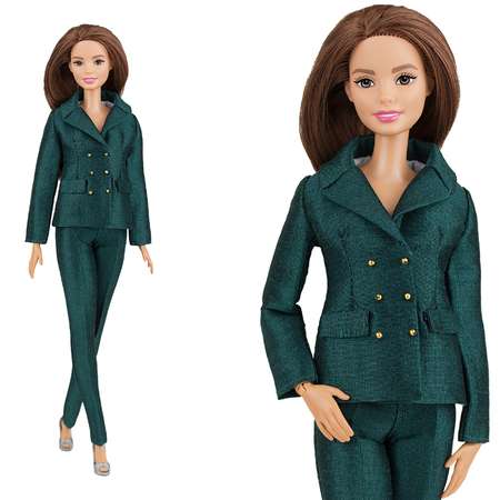 Шелковый брючный костюм Эленприв Изумрудный для куклы 29 см типа Барби