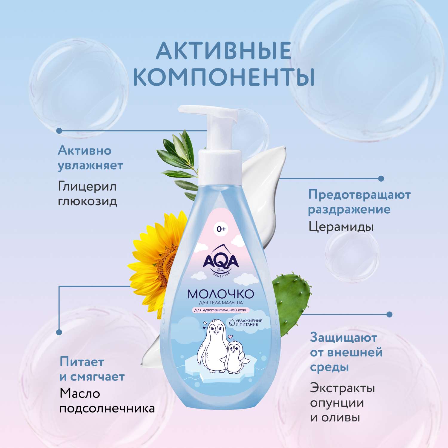 Молочко для тела малыша AQA baby Sensitive Увлажнение и питание для чувствительной кожи 250мл с 0месяцев - фото 4