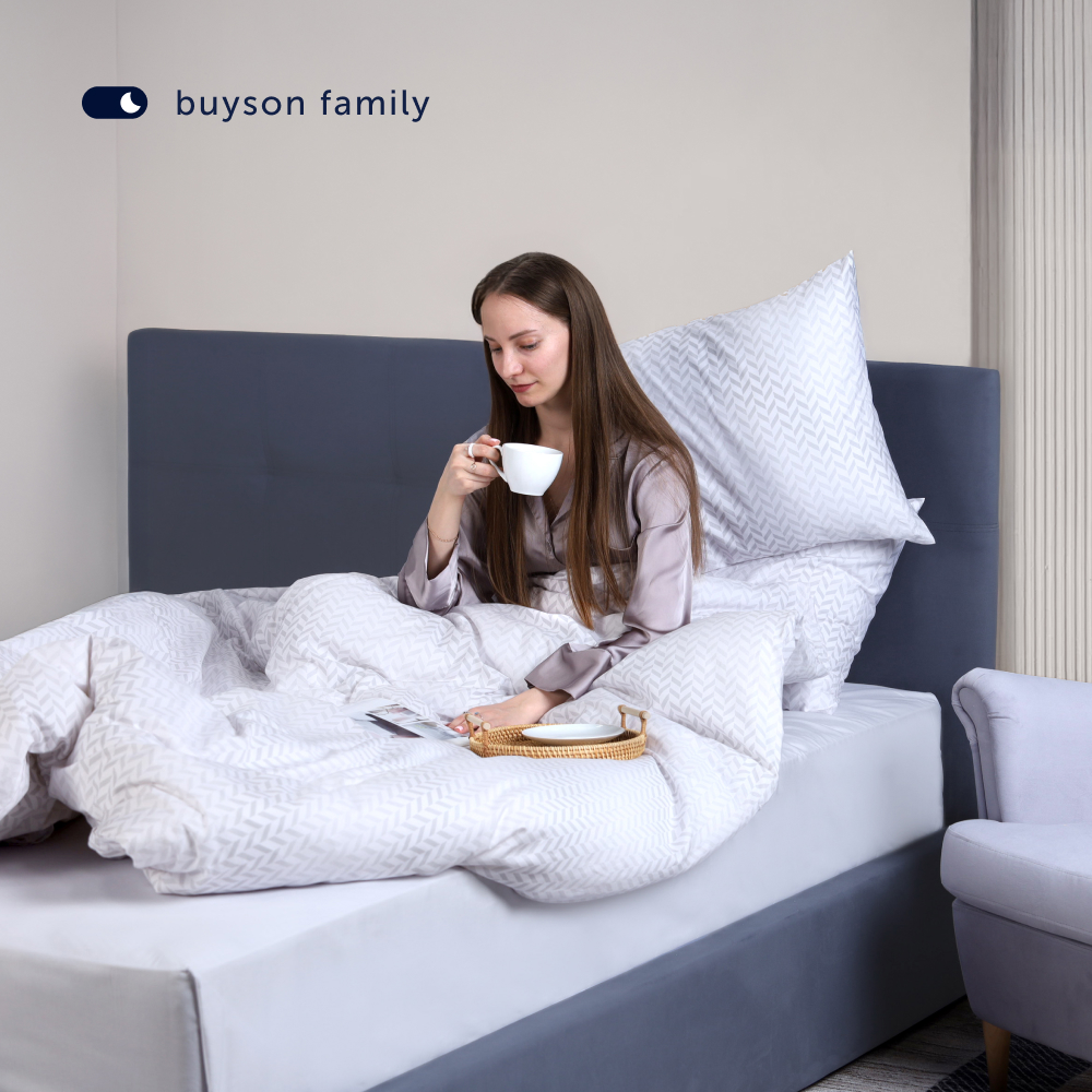 Комплект постельного белья buyson BuyMirage евро хлопковый сатин цвет Cloud - фото 15