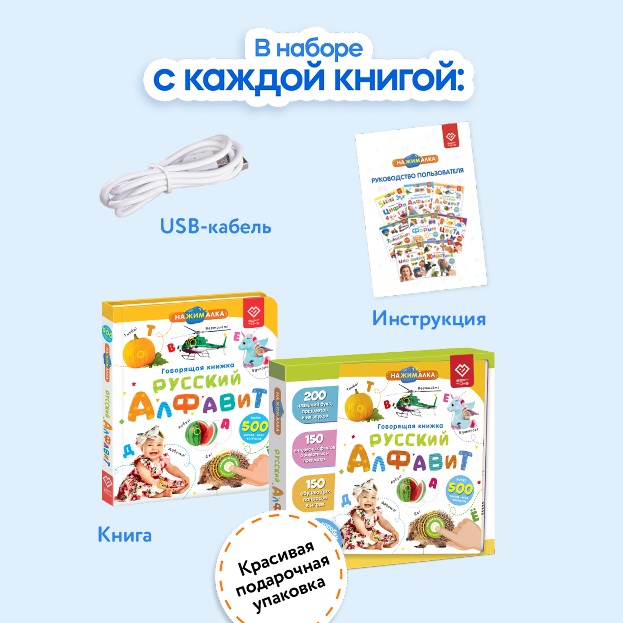 Комплект говорящих книжек BertToys Нажималки: Животные + Русский алфавит - фото 12