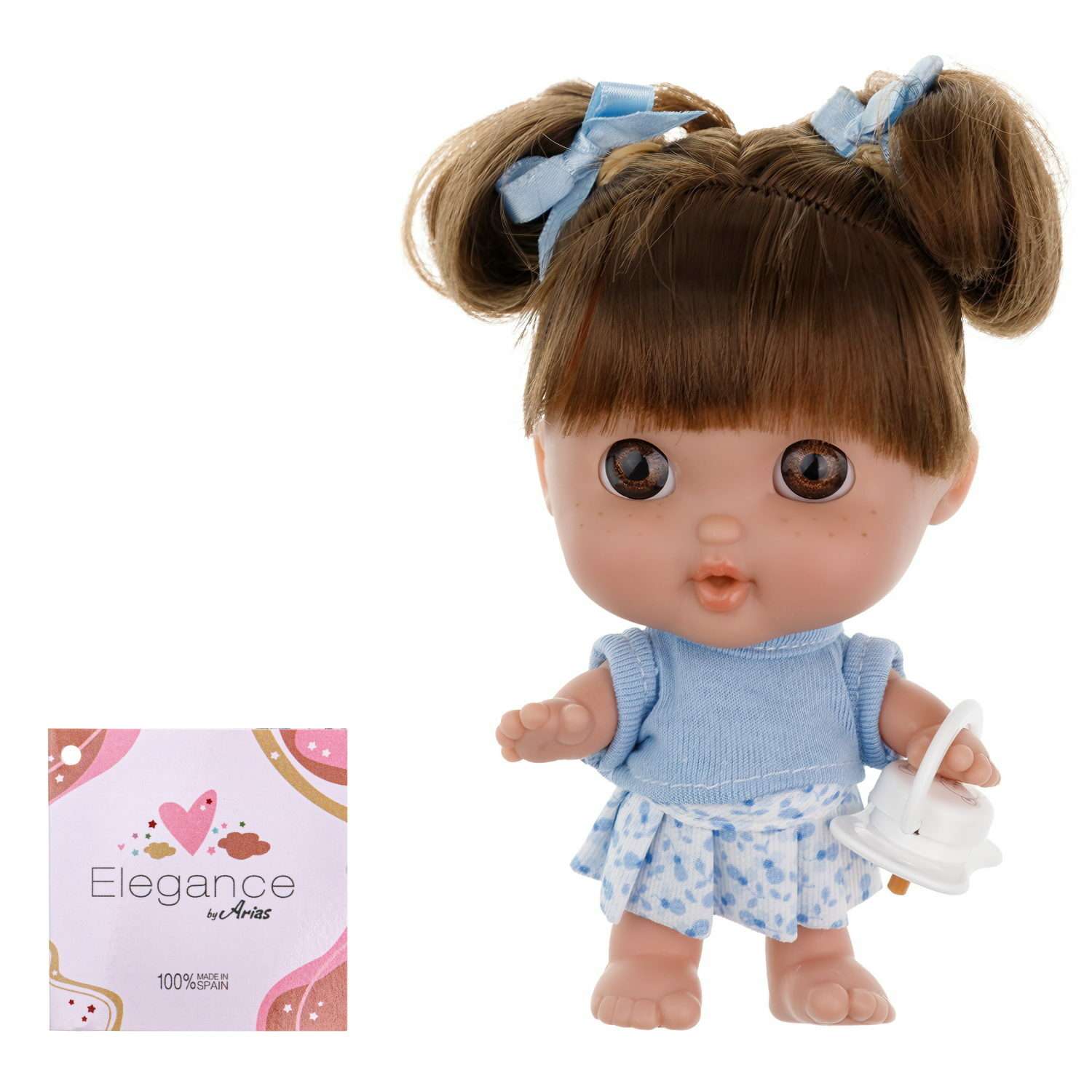 Кукла Arias elegance pequitas с каштановыми волосами и карими глазами c cоской в голубой юбке 17 см Т19780-9 - фото 1