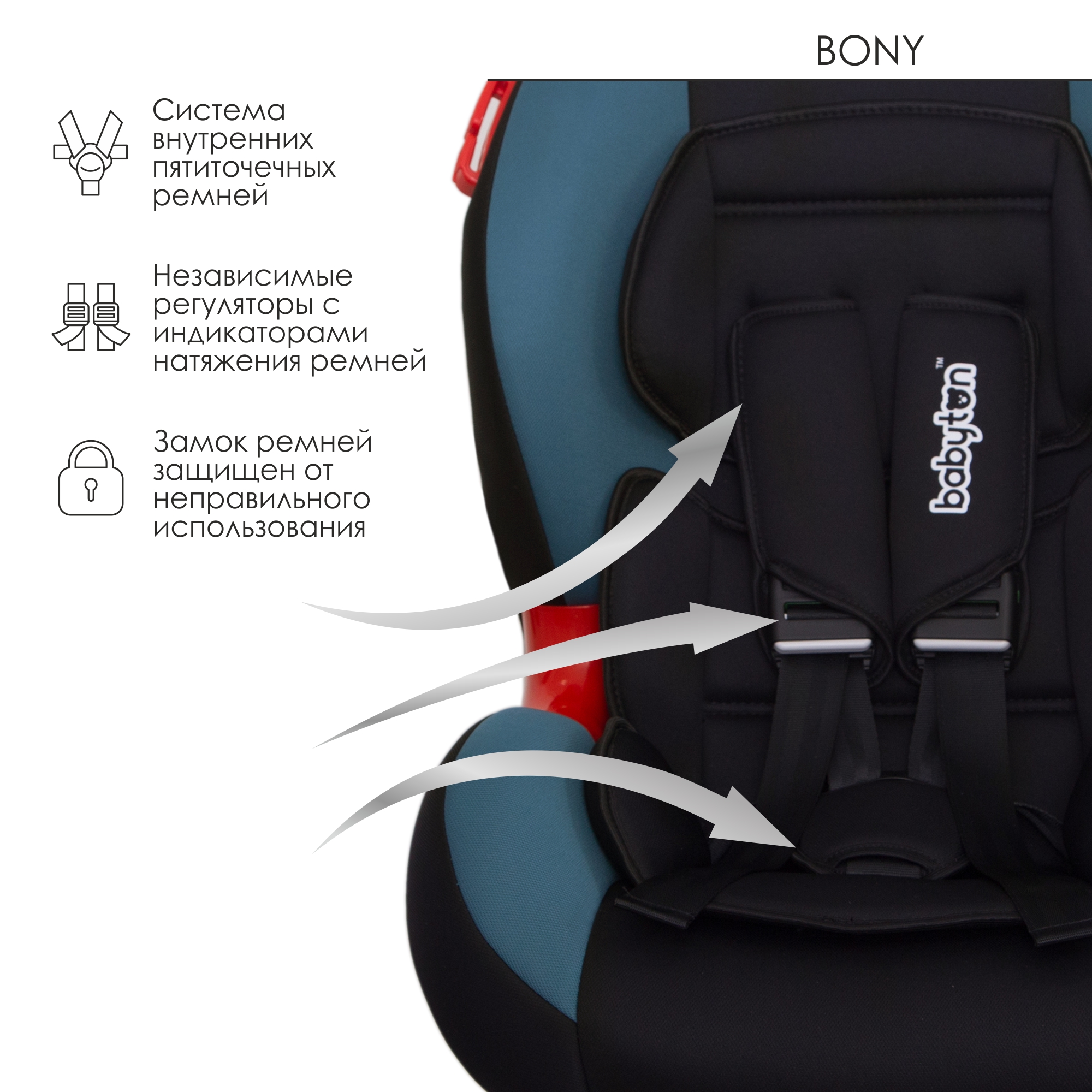 Автокресло Babyton Bony Black-Aqua - фото 6