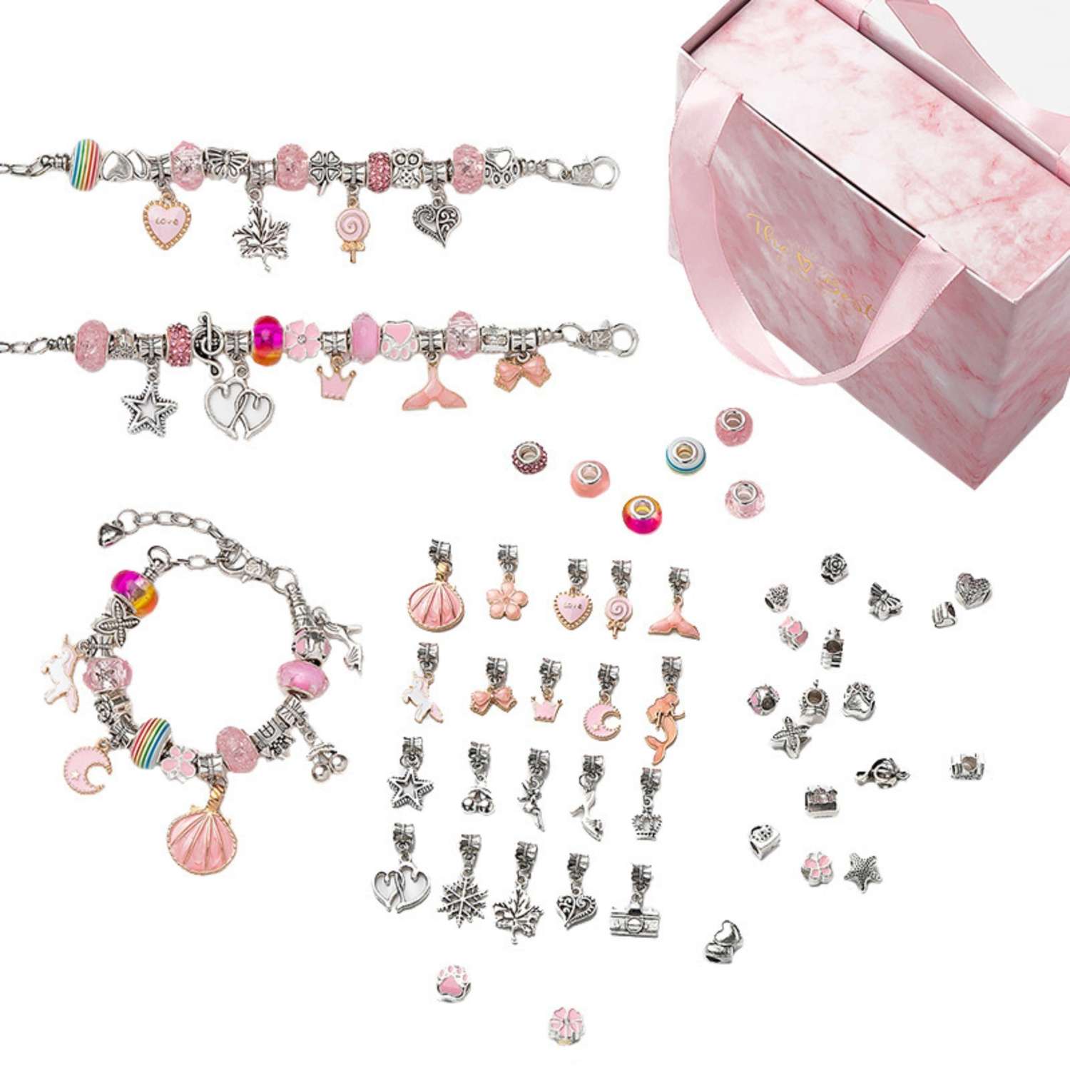 Набор Queen fair для создания браслетов «Подарок для девочек» нежность 63 предмета розовый - фото 1