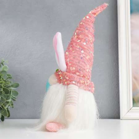 Кукла Sima-Land интерьерная свет «Гном в колпаке с зайчьими ушами пайетки» розовый 30х8х8 см