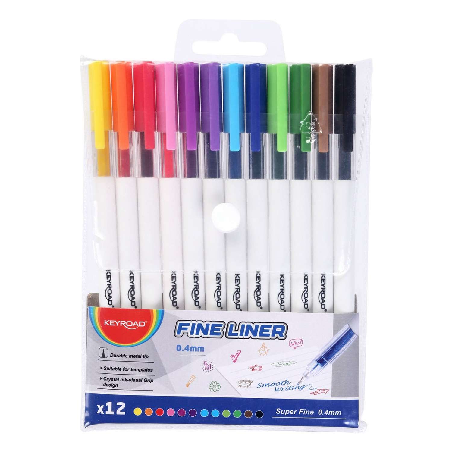 Ручки капиллярные KEYROAD набор Fineliner 0.4 мм 12 цветов пластик футляр - фото 1