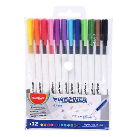 Ручки капиллярные KEYROAD набор Fineliner 0.4 мм 12 цветов пластик футляр