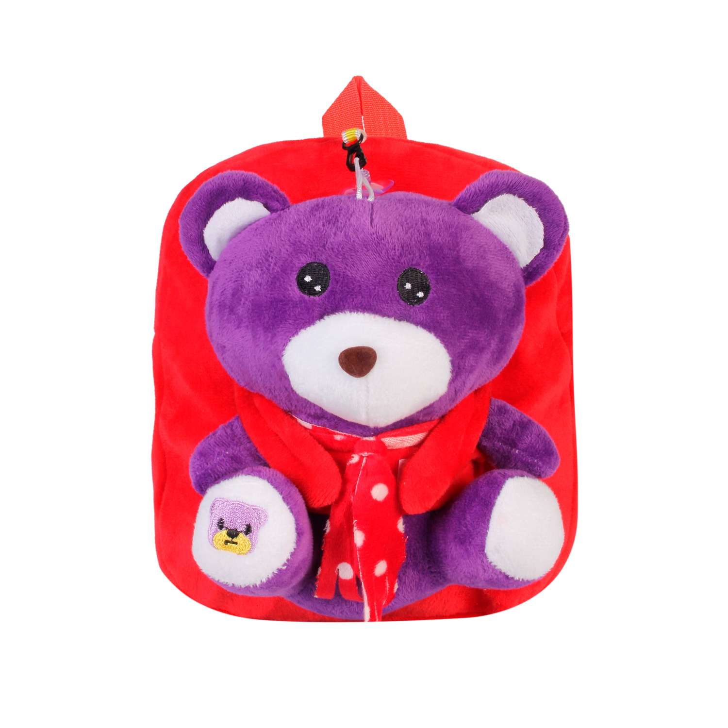 Рюкзак с игрушкой Little Mania красный Мишка фиолетовый - фото 1