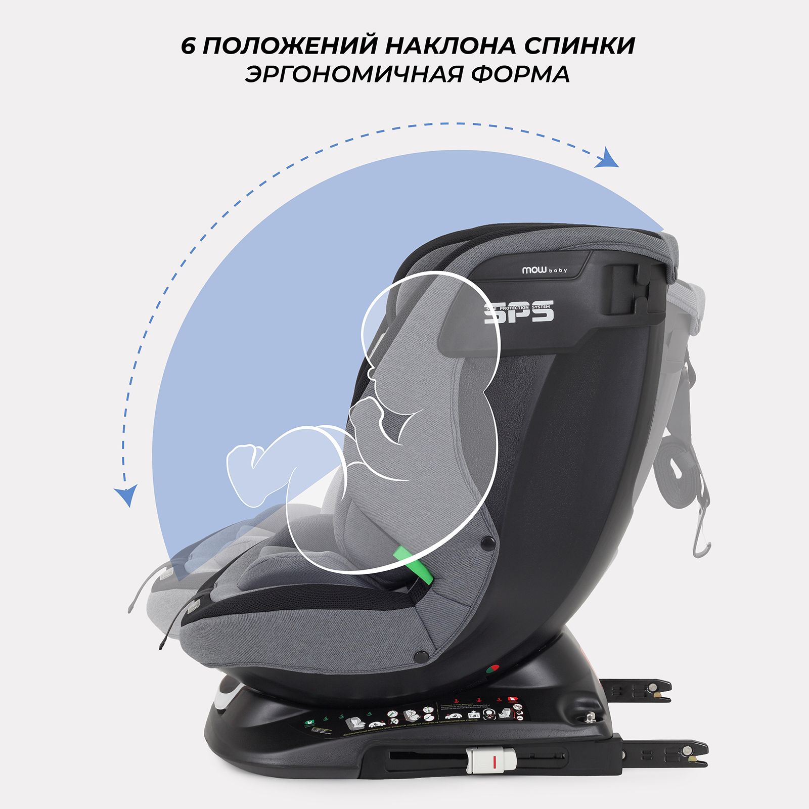 Автокресло с поворотной базой MOWbaby Motion isofix Grey 40-150см - фото 5