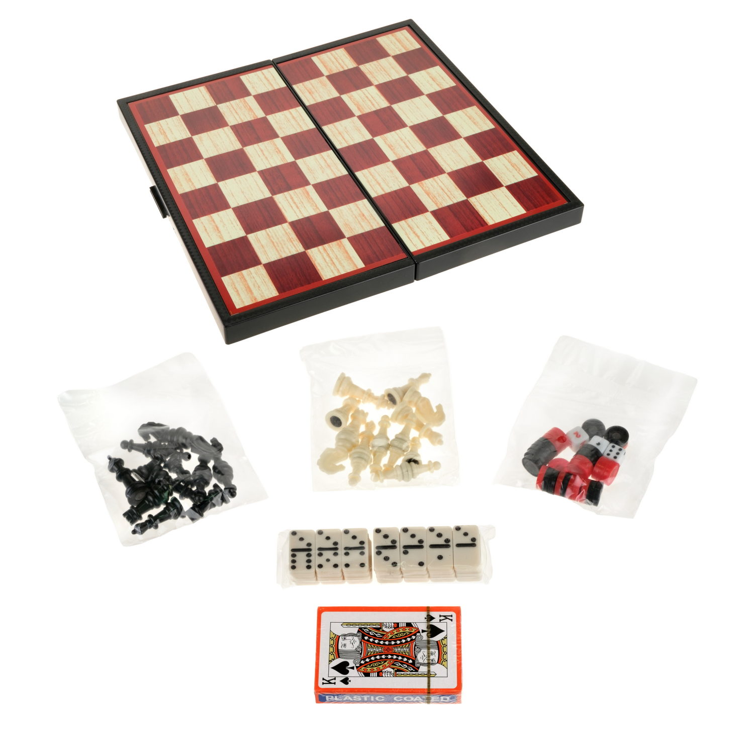 Игра настольная 1TOY 5в1 Шашки шахматы нарды карты домино на магните - фото 3