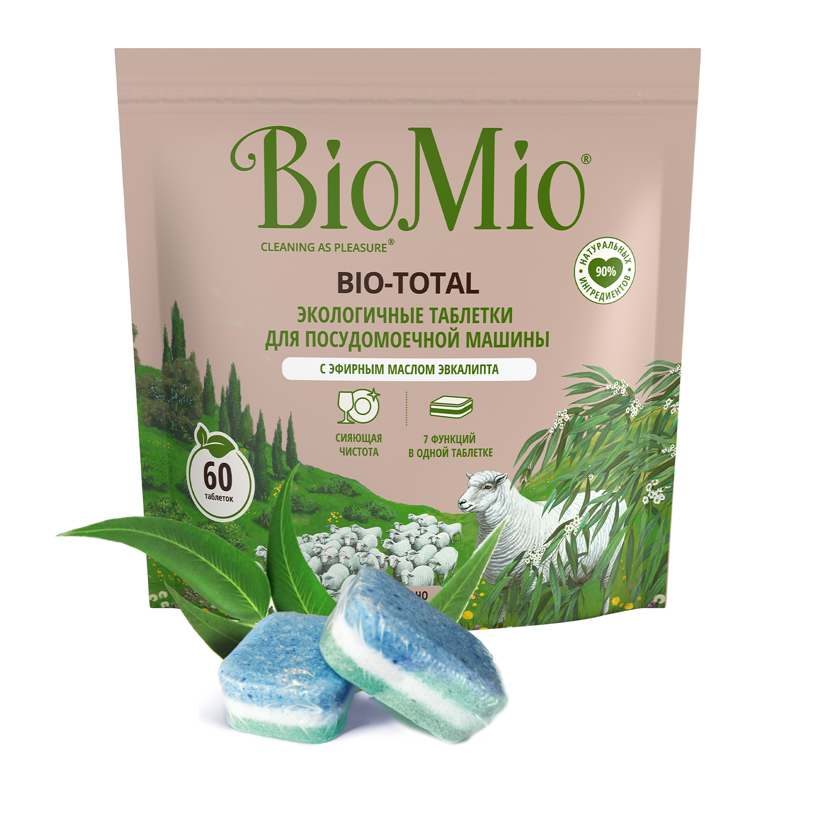 Таблетки для посудомоечной машины Biomio Bio-Total с маслом эвкалипта, 60 шт