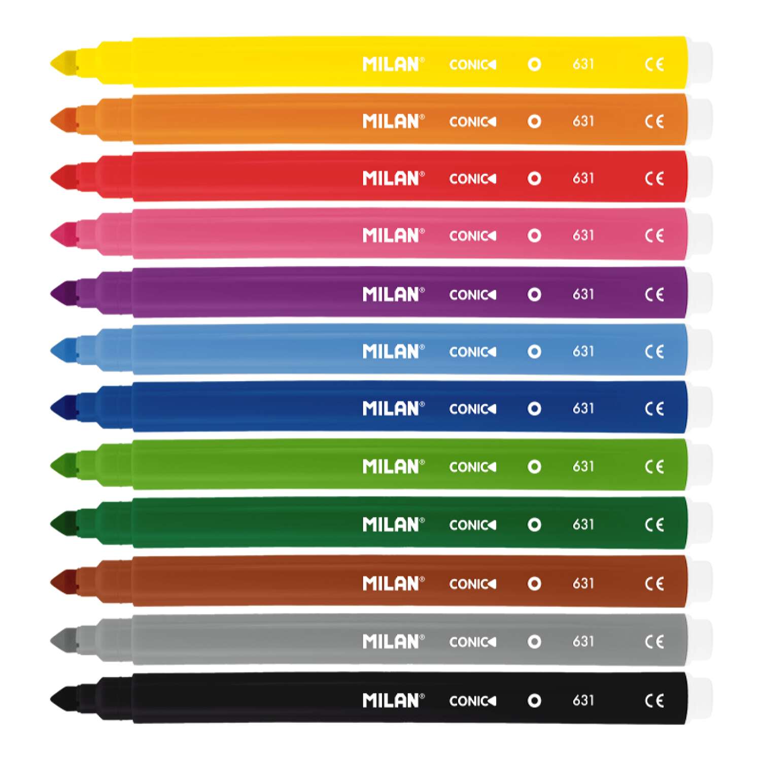 Набор фломастеров MILAN на водной основе 12 цветов смываемые конический наконечник в картонной упаковке - фото 2