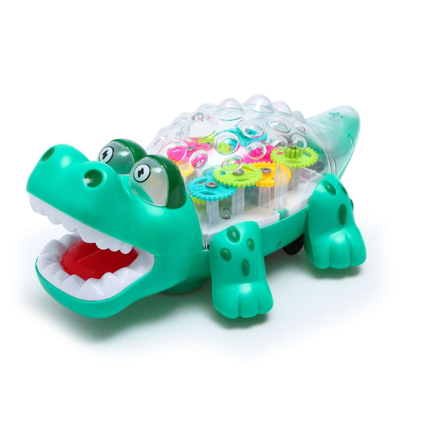 Крокодил Sima-Land Шестерёнки со светом и звуком работает от батареек цвет зелёный - фото 1