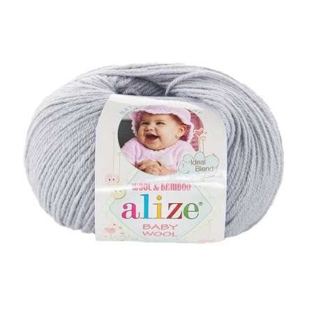 Пряжа для вязания Alize baby wool бамбук шерсть акрил мягкая 50 гр 175 м 52 талая вода 10 мотков