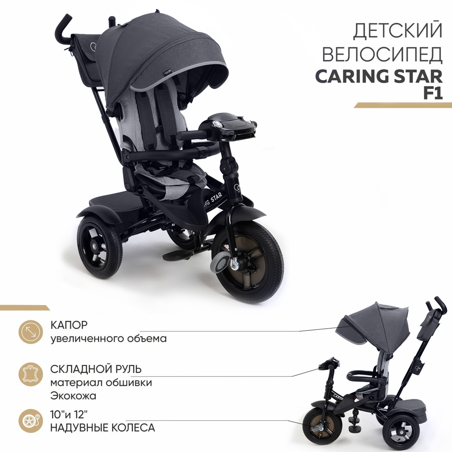 Велосипед трехколесный CARING STAR F1 графит