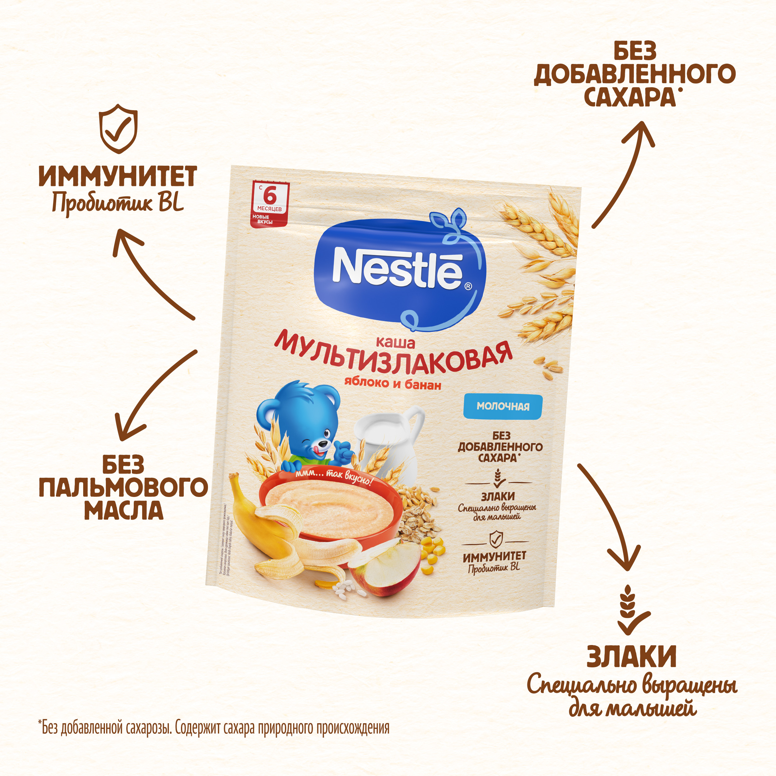 Каша молочная Nestle мультизлаковая яблоко-банан 200г с 6месяцев - фото 4