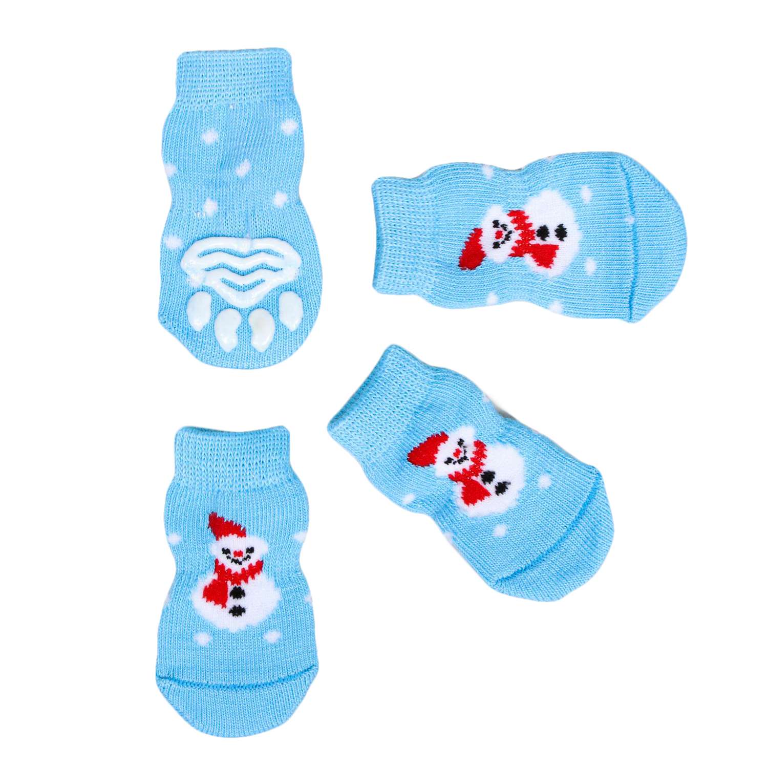 Носки Пижон «Снеговики» M нескользящие 4 шт голубые - фото 1
