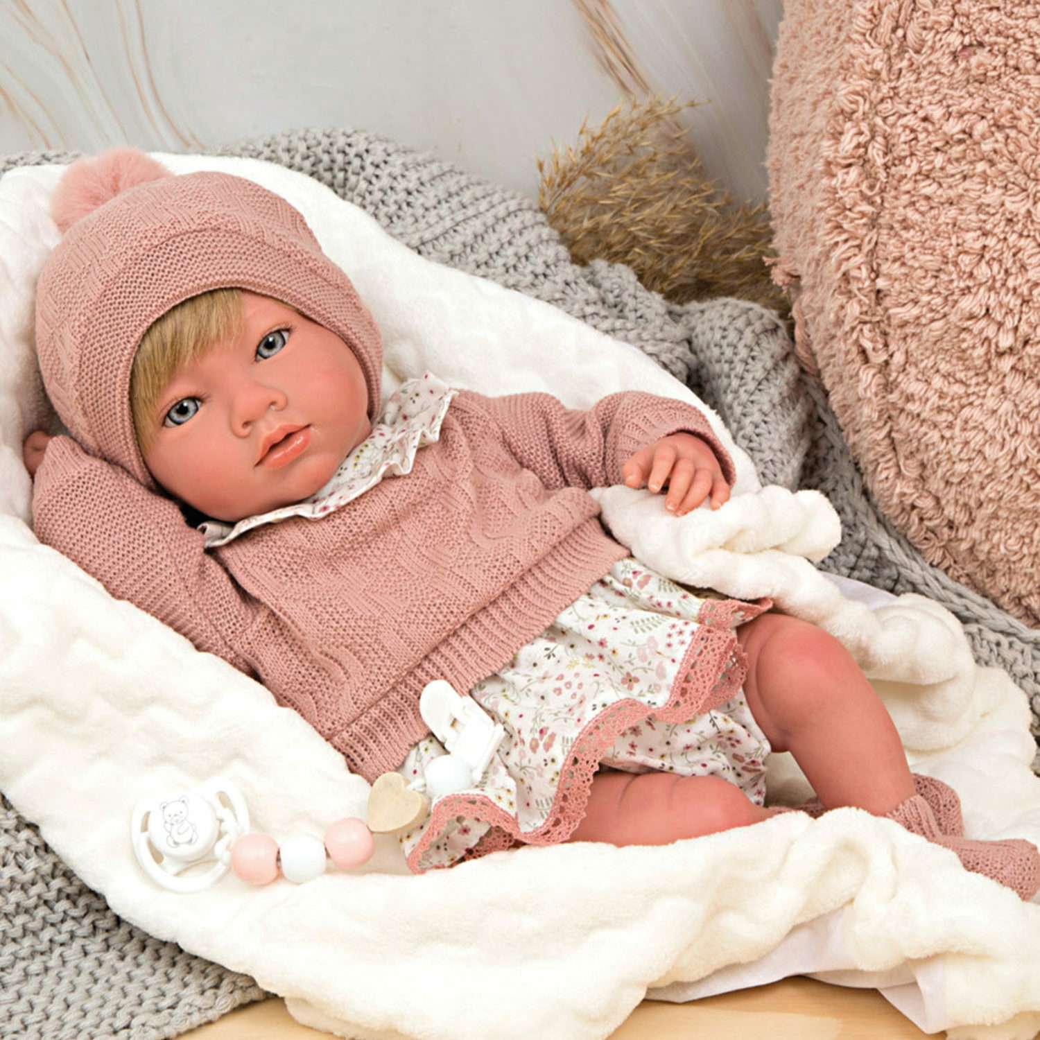 Кукла пупс Arias Abril новорожденный мягкий с соской с одеялом 40 см реборн Т24486 - фото 2