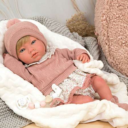 Кукла пупс Arias Abril новорожденный мягкий с соской с одеялом 40 см реборн