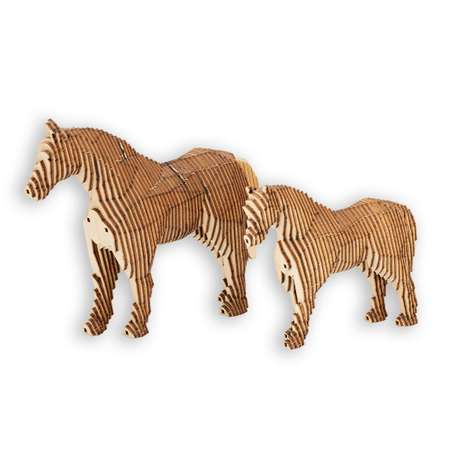 Деревянный конструктор Uniwood Лошадь с жеребенком с набором карандашей