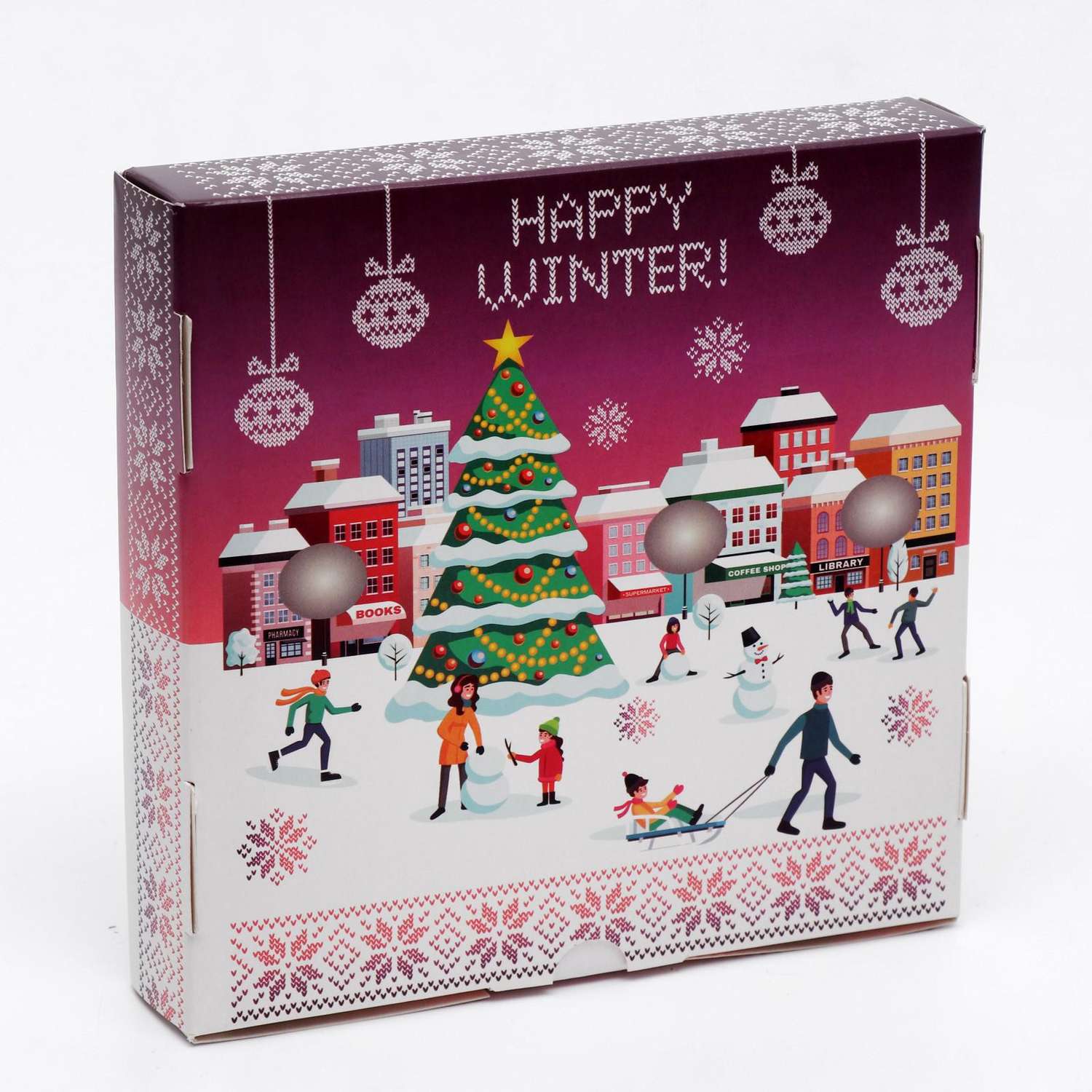 Коробка Sima-Land самосборная«Счастливой зимы» 16×16×3 см. 1 шт. - фото 3