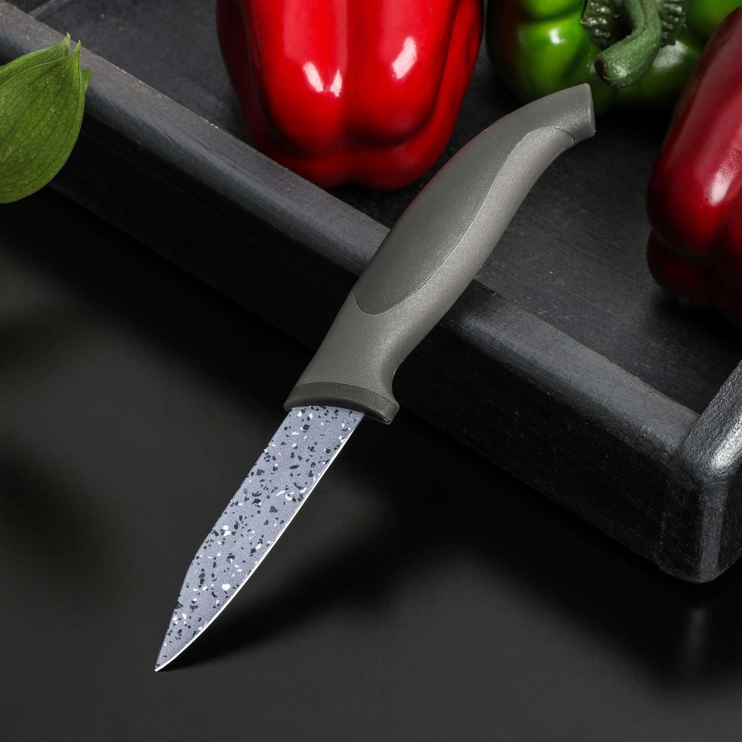 Нож Доляна с антиналипающим покрытием Гранит овощной лезвие 8 см - фото 1