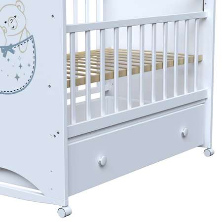 Детская кроватка ВДК Love sleeping колесо-качалка с ящиком прямоугольная, без маятника (белый)