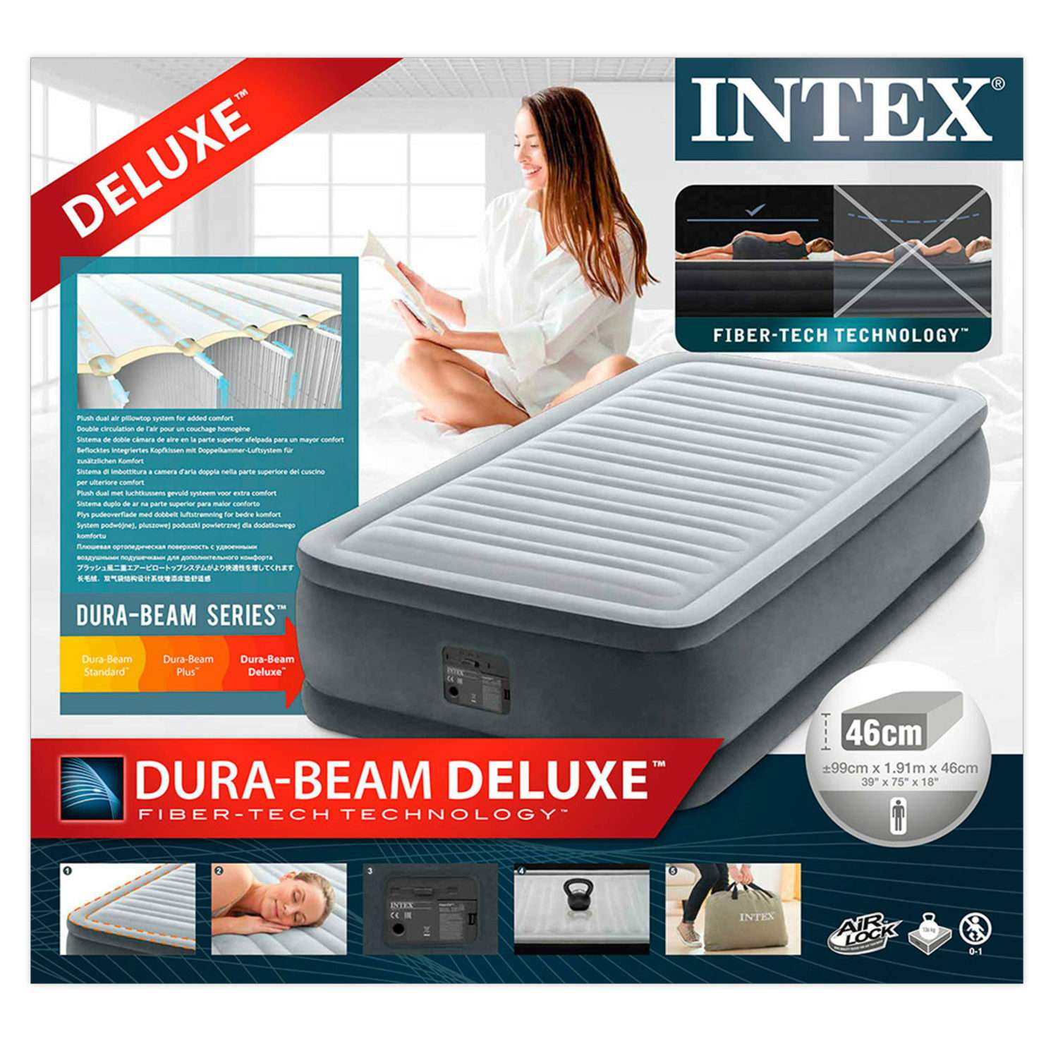 Надувной матрас INTEX кровать твин комфорт-плюш с встроенным насосом 99х191х46см - фото 5