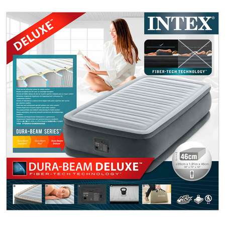Надувной матрас INTEX кровать твин комфорт-плюш с встроенным насосом 99х191х46см
