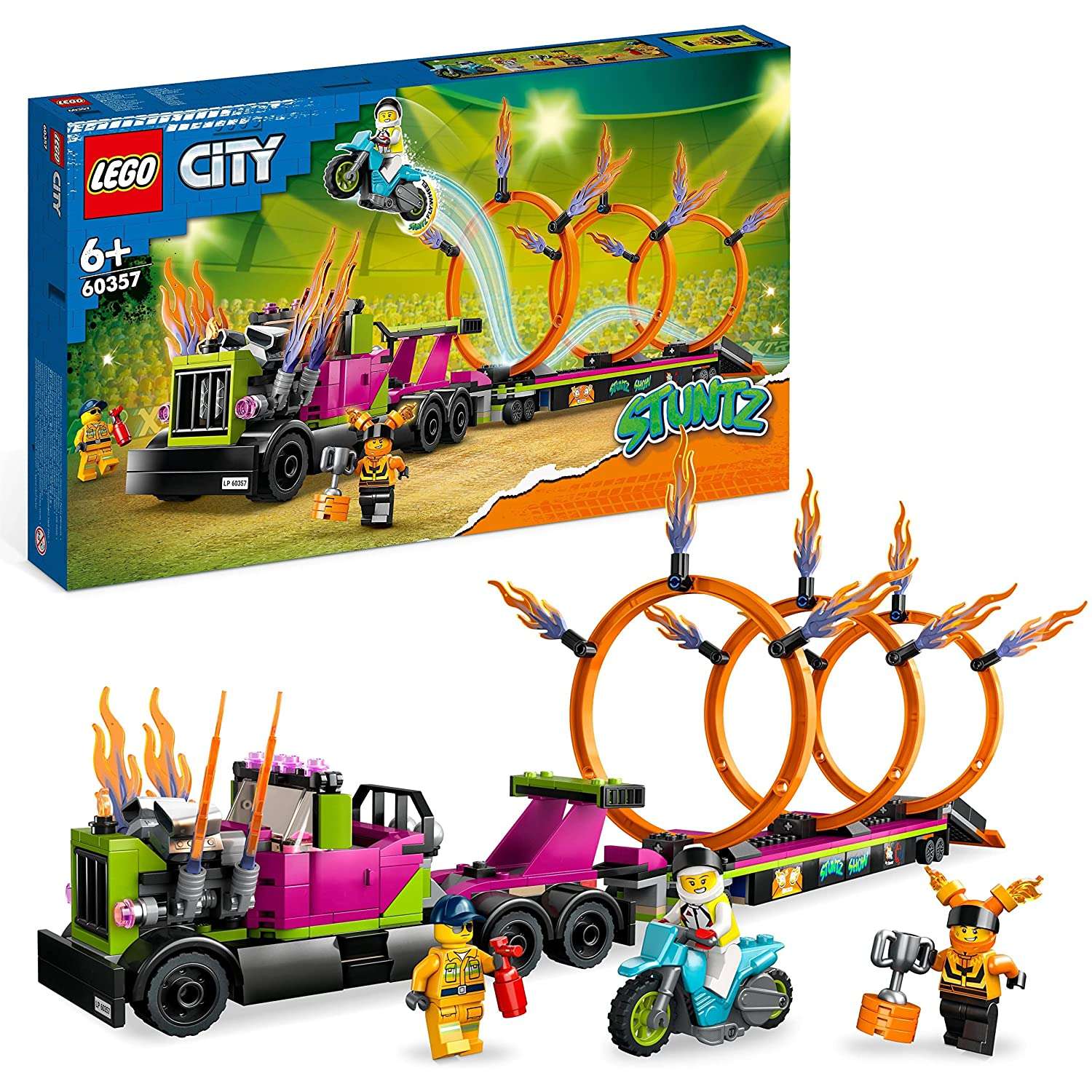 Конструктор детский LEGO City Stuntz Трюковый грузовик и огненное кольцо 60357 - фото 1