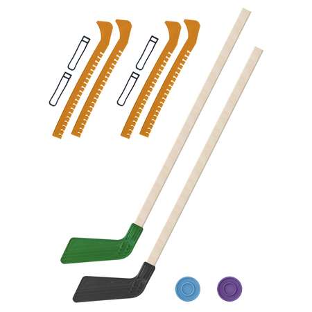 Набор для хоккея Задира Клюшка хоккейная детская 2 шт. + 2 шайбы + Чехлы для коньков желтые - 2 шт