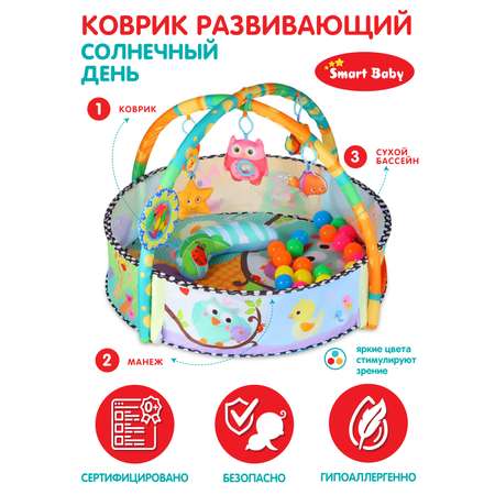 Коврик развивающий Smart Baby Солнечный день с бортами дугами и шариками JB0333530