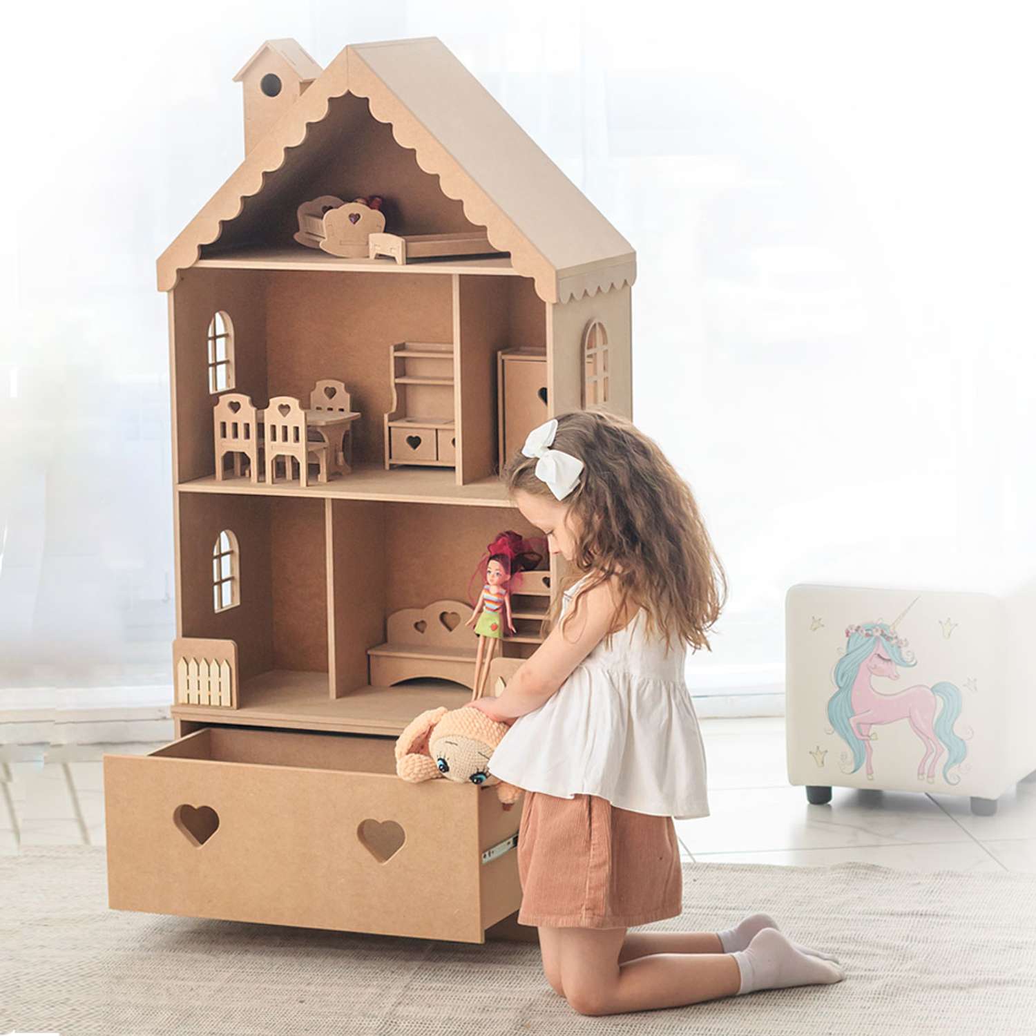 Кукольный дом Pema kids без окрашивания Материал МДФ ЛуизаБезОкр - фото 1