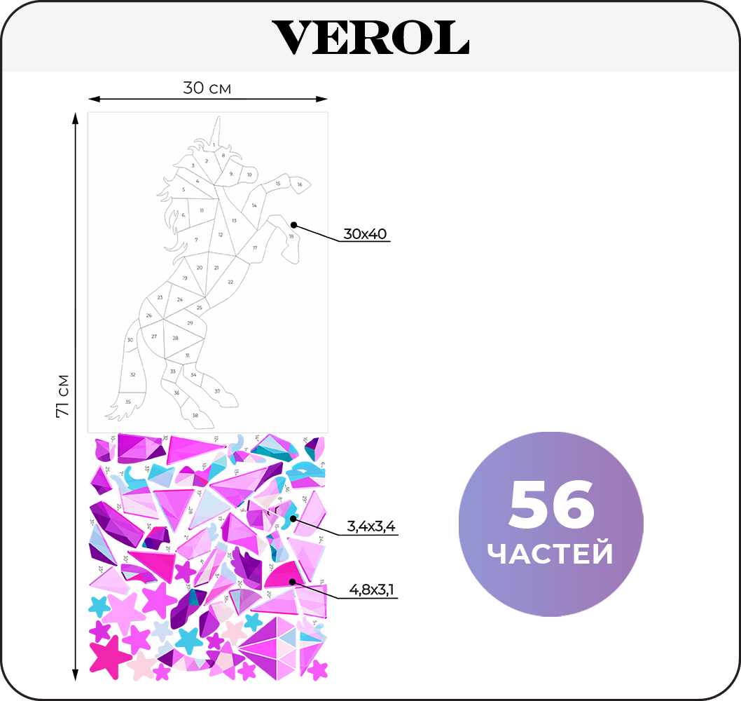 Набор для творчества VEROL Единорог рисуем наклейками по номерам - фото 2