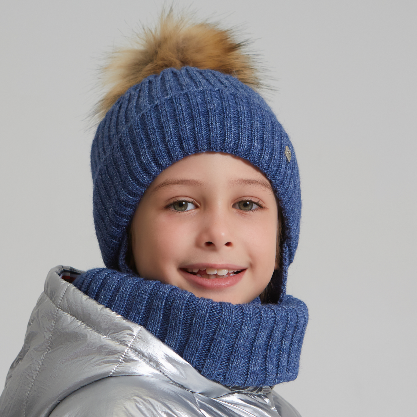 Шапка и снуд NYCkids NYC-H-112-FurPomREB-jeans - фото 7